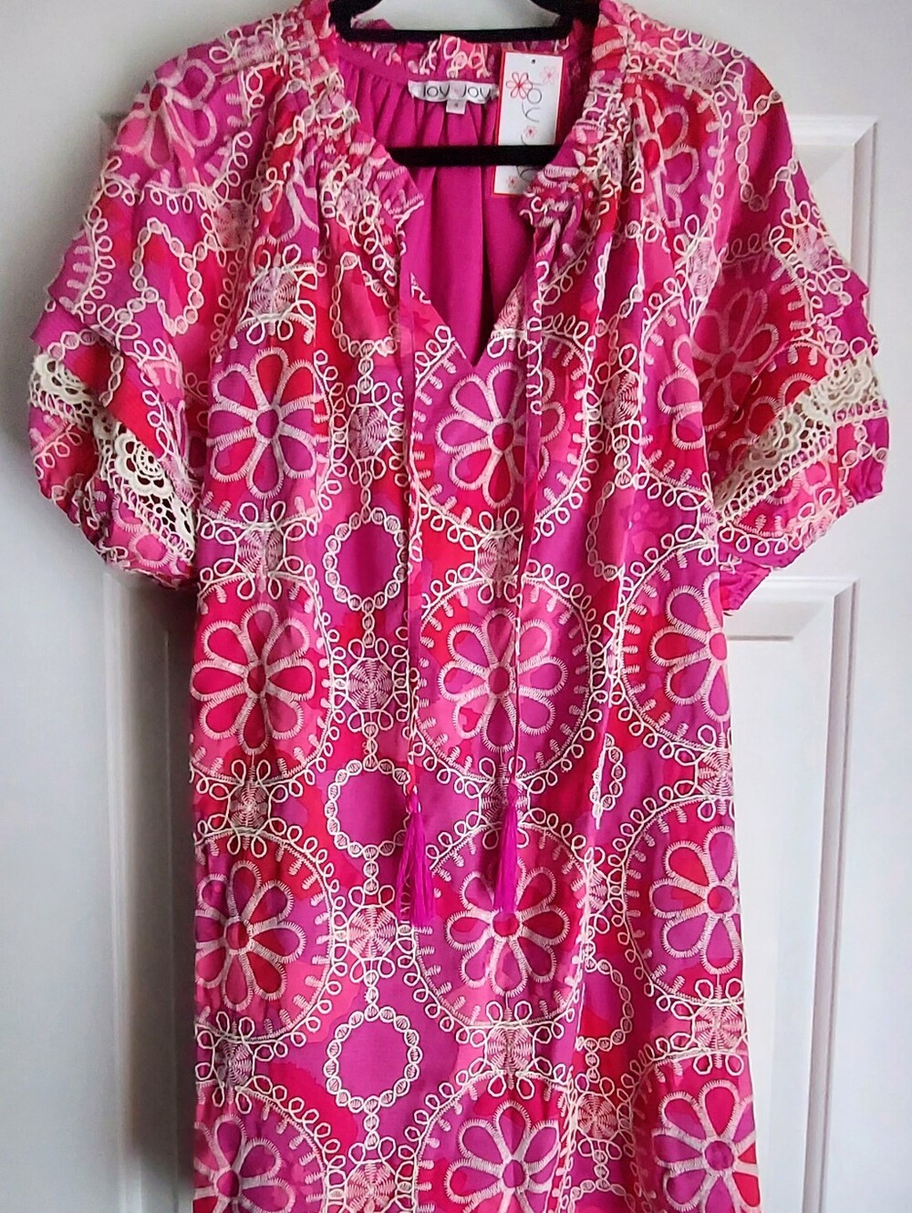 JOY JOY NWT Cosmos Hot Pink Lance Trim Dress